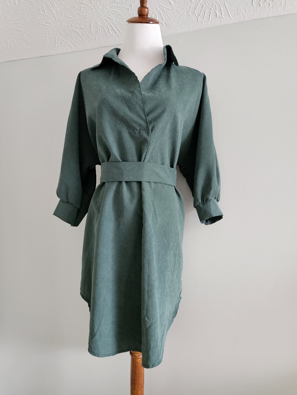 Forest Green Shirt Dress with Tie Belt